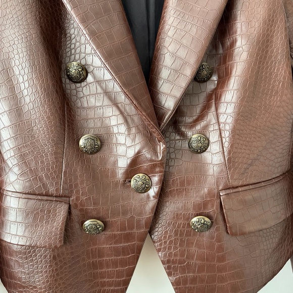 VERONICA BEARD | Brown Cooke Croc Embossed Vegan Leather Jacket Blazer Size 4 - Picture 6 of 10